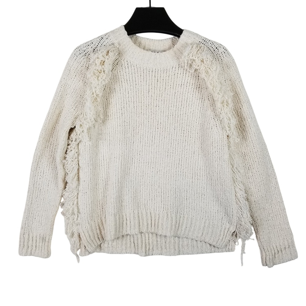 Madewell Womens Cream White Fringe Knit Pullover Sweater G8601 Size M